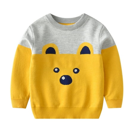 

Sweater For Child Toddler Boys Girls Patchwork Colour Cartoon Bear Print Long Sleeve Warm Knitted Pullover Knitwear Tops Coat