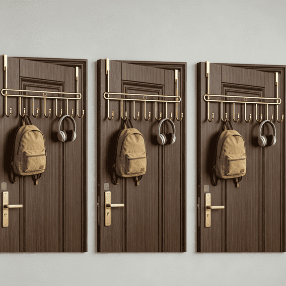 JUXIAO 3PCS Gold Metal over The Door Hooks, over The Door Towel Rack Coat Rack Hanger with 7 Hooks Holder for Clothes, Coat, Hat, Towel, Key Ued and Home, Office, Kitchen