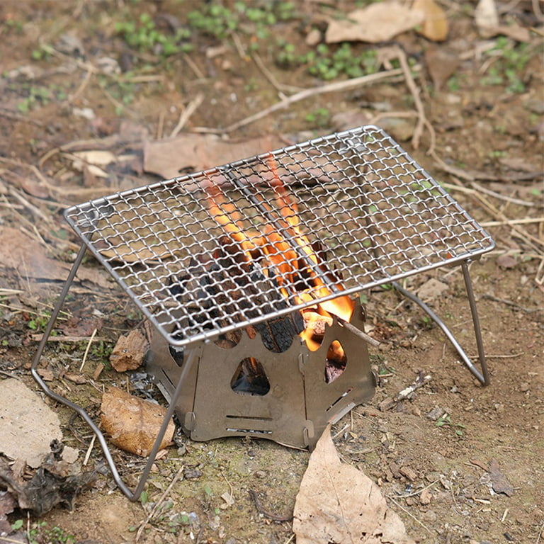 Camping Grill Grate Stainless Steel Mesh Bush Craft Fire Cooking BBQ  Backpacking