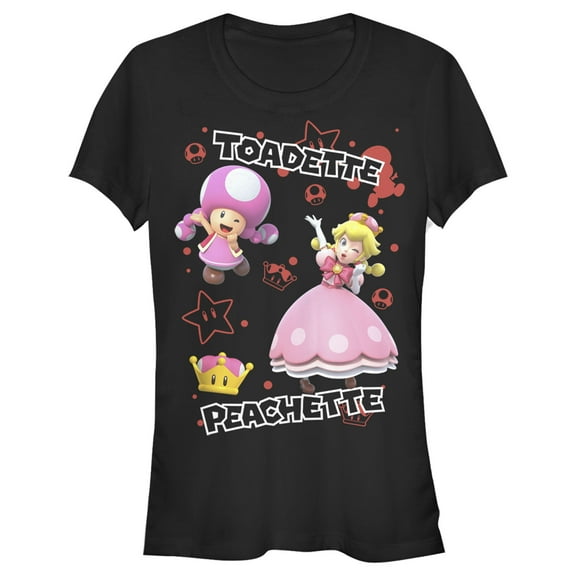 Junior's Nintendo Toadette & Peachette Party Graphic Tee Black Medium