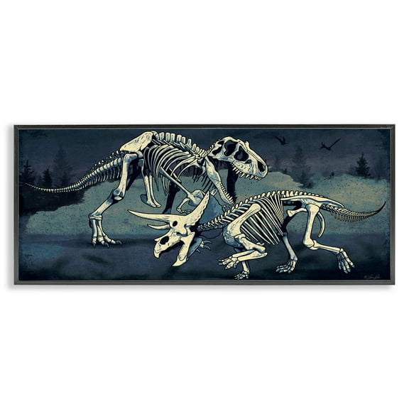 Stupell Industries Dinosaur Skeletons Duo Animals Painting Black Framed Art Print Wall Art, 24 x 10