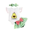 thumbnail image 2 of Musos Baby Girl Summer Outfits Letter Fruits Print Rompers Watermelon/Avocado Print Shorts Headband 3Pcs Clothes Set, 2 of 10