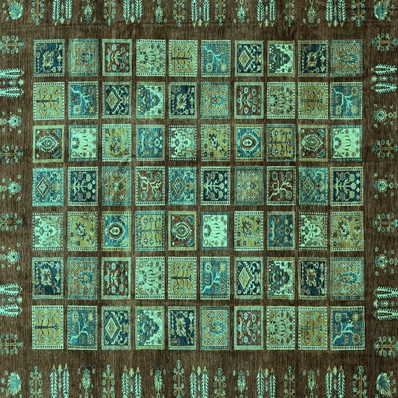 Ahgly Company Machine Washable Indoor Square Abstract Turquoise Blue Modern Area Rugs, 5' Square