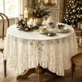 thumbnail image 3 of Ruffle Lace Round Tablecloth Vintage Floral Sheer Table Cover with 3-Inch Ruffle Edge Soft Polyester Holiday Dining Decor 55.12 in Yellow, 3 of 3