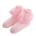 thumbnail image 1 of Qarigey Calcetines de encaje para niña, 2 capas, calcetín tobillero con volantes, calentador de pies de algodón para regalo de baile para niños, Medias Rosado rojo 2-4 años, 1 of 6
