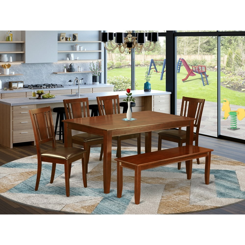 Dining Set With Bench-Dining Table And 4 Dining Chairs And Bench-Finish:Mahogany,Number of Items 