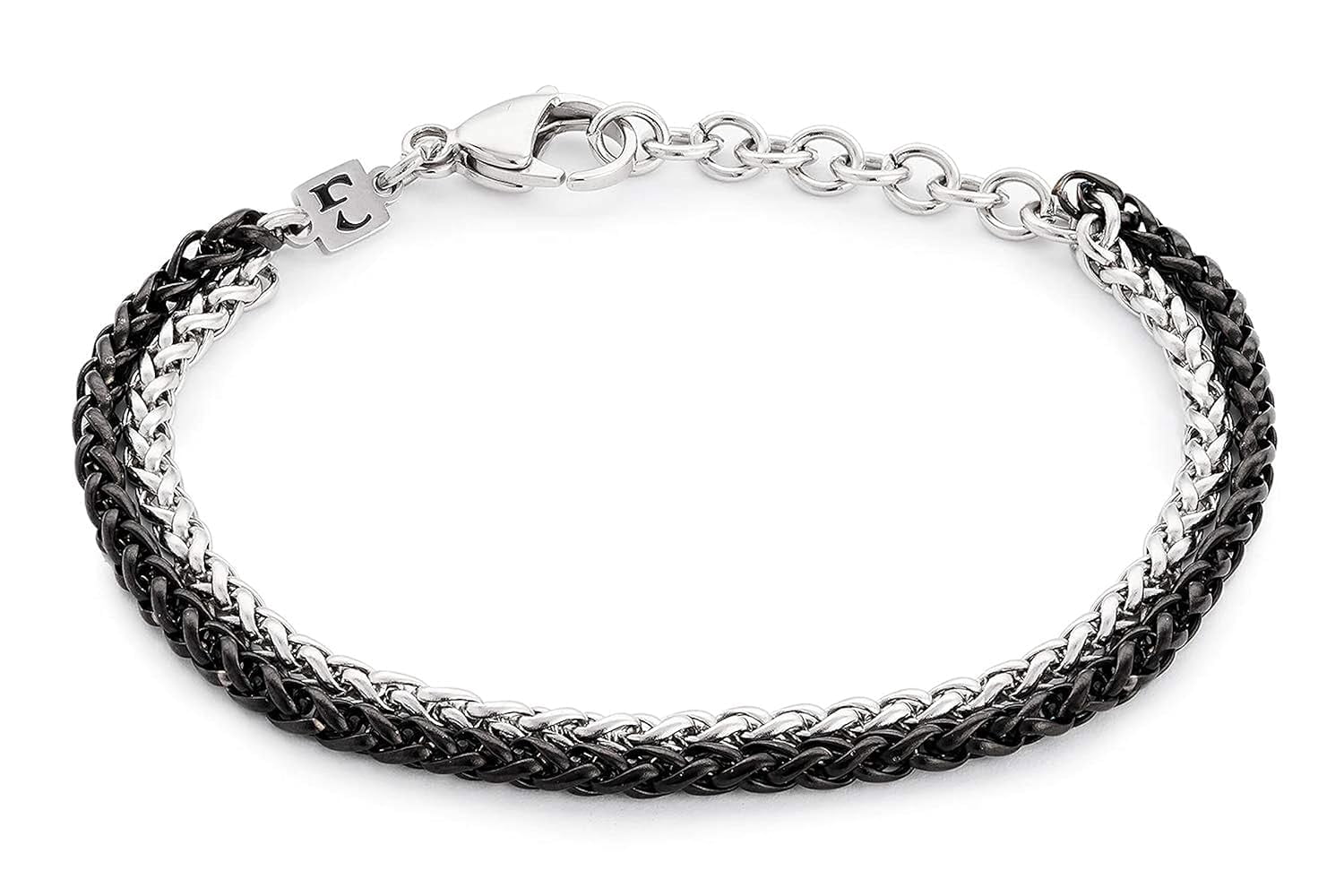 Mens Bracelet,Stainless Steel for Men, Non Tarnish Rope Chain Bracelets, Stylish Birthday Gift for Boys, Dad, Son, Boyfriend - Silver & Black 7"