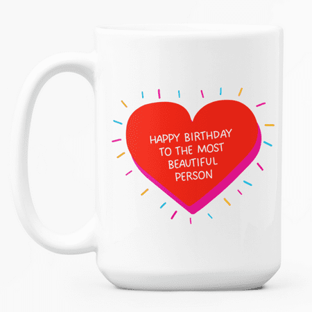 

Esthetic Clear | Happy Birthday Coffee Mug | Red Heart Shaped Gift for Mom | White Ceramic 15oz Coffee Cup