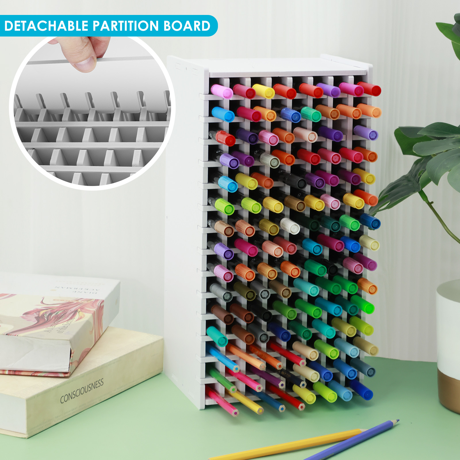 Marker-Organizer Mit 120 Fächern Aus PVC – Staubdicht, Für Stifte, Pinsel & Make-up (Weiß)