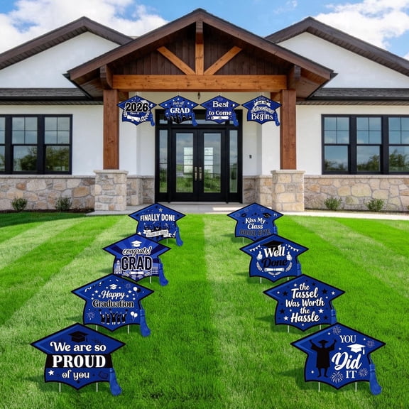 DECHISY 12-Pack 2026 Graduation Yard Signs, 12.6x8.6 in, Blue Waterproof Decor for Graduation Decoration