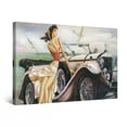 thumbnail image 1 of Startonight Canvas Wall Art Abstract Beige Retro Car and Woman Painting Framed 32" x 48", 1 of 6