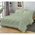 thumbnail image 3 of DNG Creations 5 Piece Ruffle Diamond Comforter All Season 550 GSM California King Size - 800 Threads Count, 100% Egyptian Cotton Solid Light Sage Colour, 3 of 7