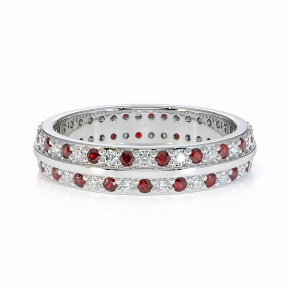 Dual Curve Band Round 2 Ctw Red Garnet & White Topaz Gemstone 925 Sterling Silver Women Engagement Ring, Stackable Wedding Ring_11