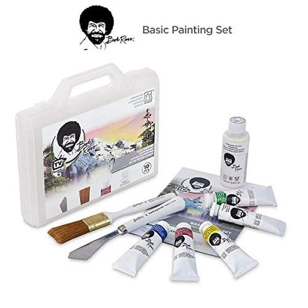 Bob Ross Basic Paint Set - 10 Piece Landscape Set With Plastic Storage and Carry Case, 2-in1 Studio Easel, Clear Plastic Palette - BUNDLE