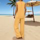 thumbnail image 4 of Pantalones de Lino de Mujer Color Sólido Suelto Larga Pierna Larga Pantalones de Cintura Elástica Verano Casual, Pantalones Casuales de las Mujeres, 4 of 9