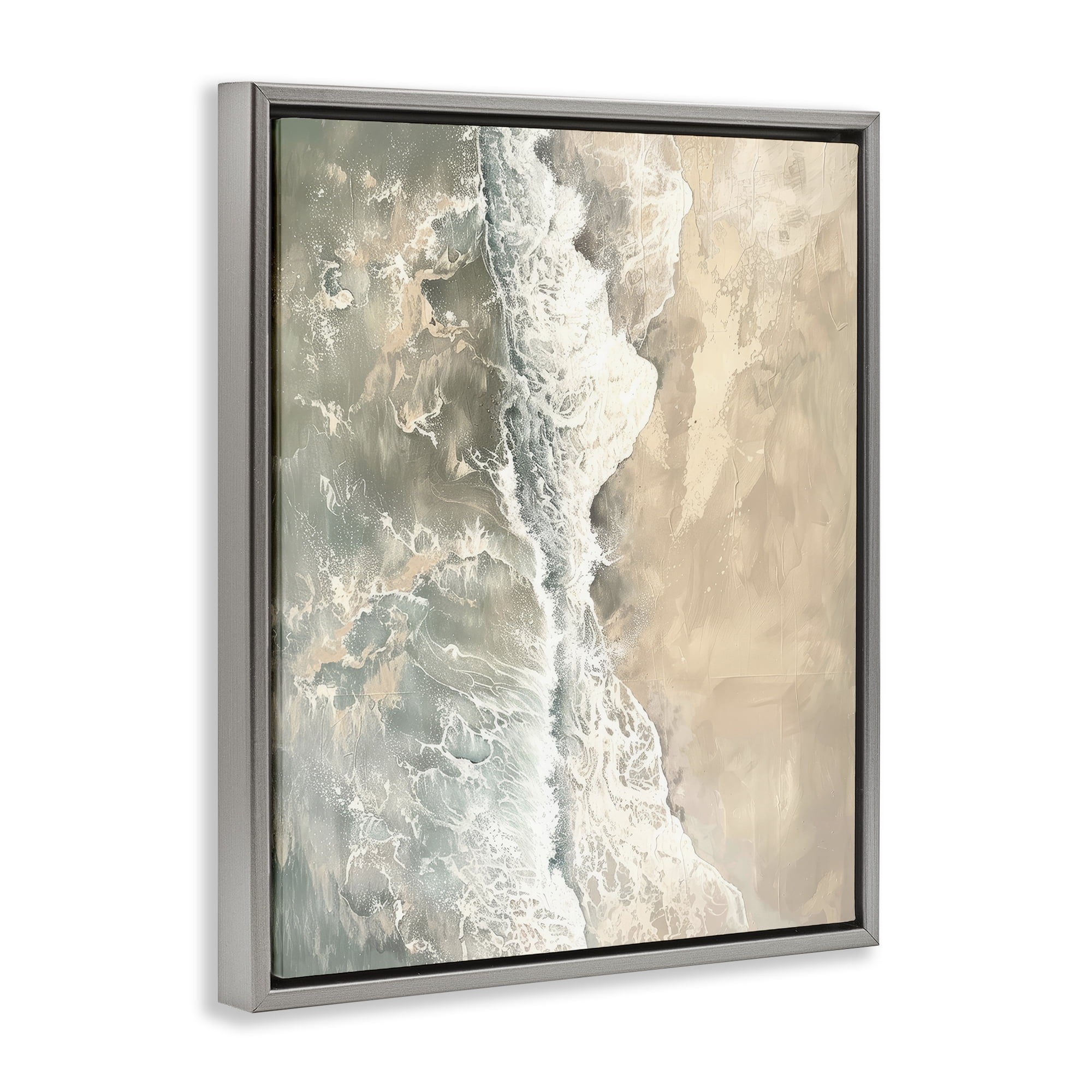 Stupell Industries Vertical Aerial Beach Landscape & Nature Painting Gray Floater Framed Canvas Art Print Wall Art, 25 x 31