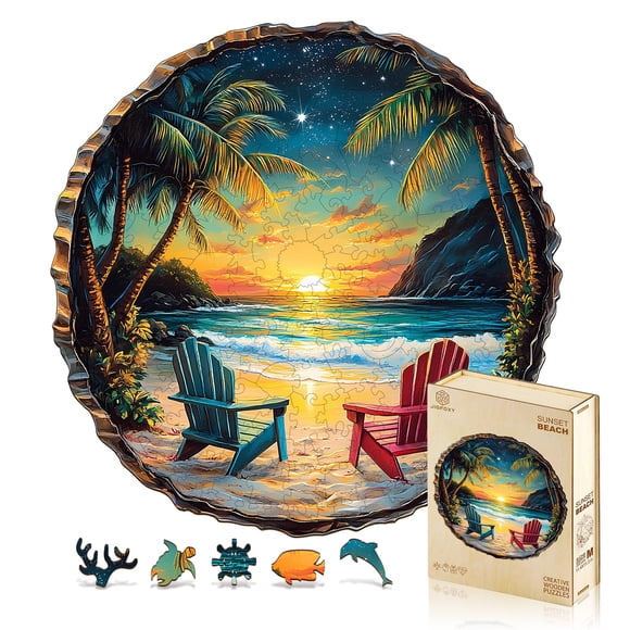 Puzle de madera Jigfoxy Sunset Beach de 17,3 x 17,2 pulgadas, 545 piezas