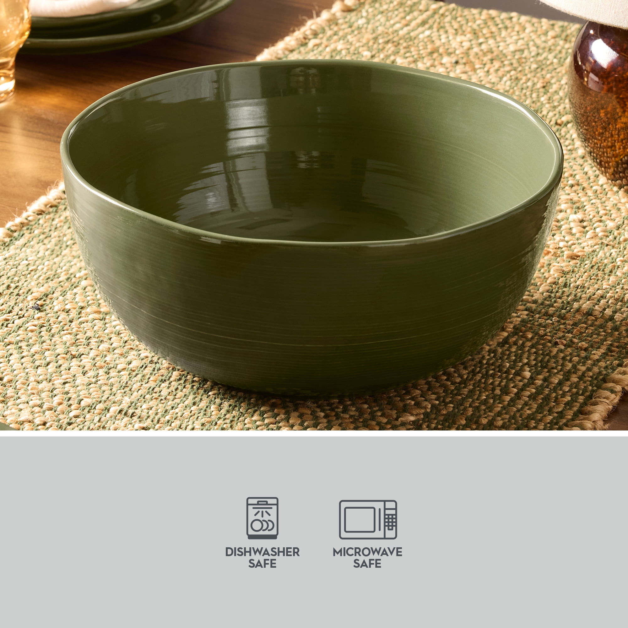Better Homes & Gardens Artisan Round Green Stoneware Serving Bowl, 10 in, 18 oz