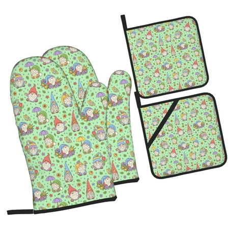 

Fotbe Spring Gnomes for 4Pcs Oven Mitts and Pot Holders 500℉ Heat Resistant Oven Mitts Non-Slip Silicone Surface Safe for Baking Cooking BBQ
