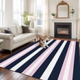 thumbnail image 3 of Navy Blue Pink Stripe Washable Living Room Rugs 5'x7', Modern Abstract Low Pile Throw Large Area Rugs Non-Slip Sturdy Edge Binding Carpet for Dining Room Bedside Kitchen, 3 of 9