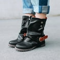 thumbnail image 2 of Fesfesfes Faux-Leather Boots for Women Winter Warm Boots Cuffed Shoes Belt Buckle Boots Side Zipper Low Heels Boots 7.5(40), 2 of 4