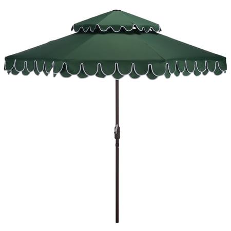 Safavieh Outdoor Valance 9ft Doubletop Patio Umbrella, Hunter Green/White