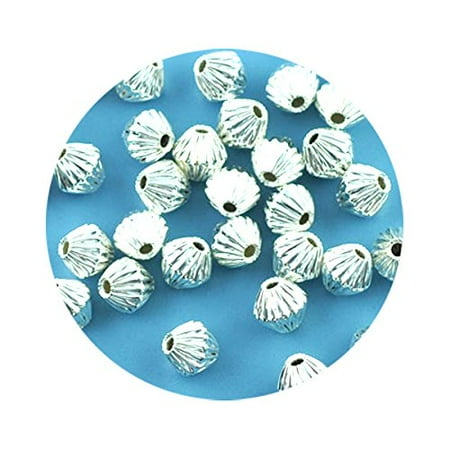 - 90 6mm Silver Plated Metal Alloy Corrugated Bicone Spacer, Loose Beads, 1mm Hole