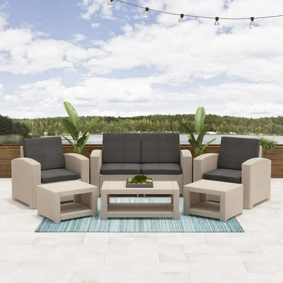 CorLiving Adelaide 6pc Rust Proof Resin Wicker Conversation Set