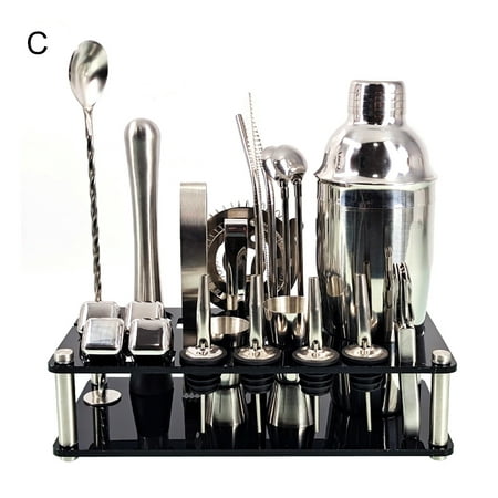 

HUAQUE 23Pcs/Set Bartender Kit Professional Versatility Stainless Steel Martini Cocktail Shaker with Stand Bar Accessories