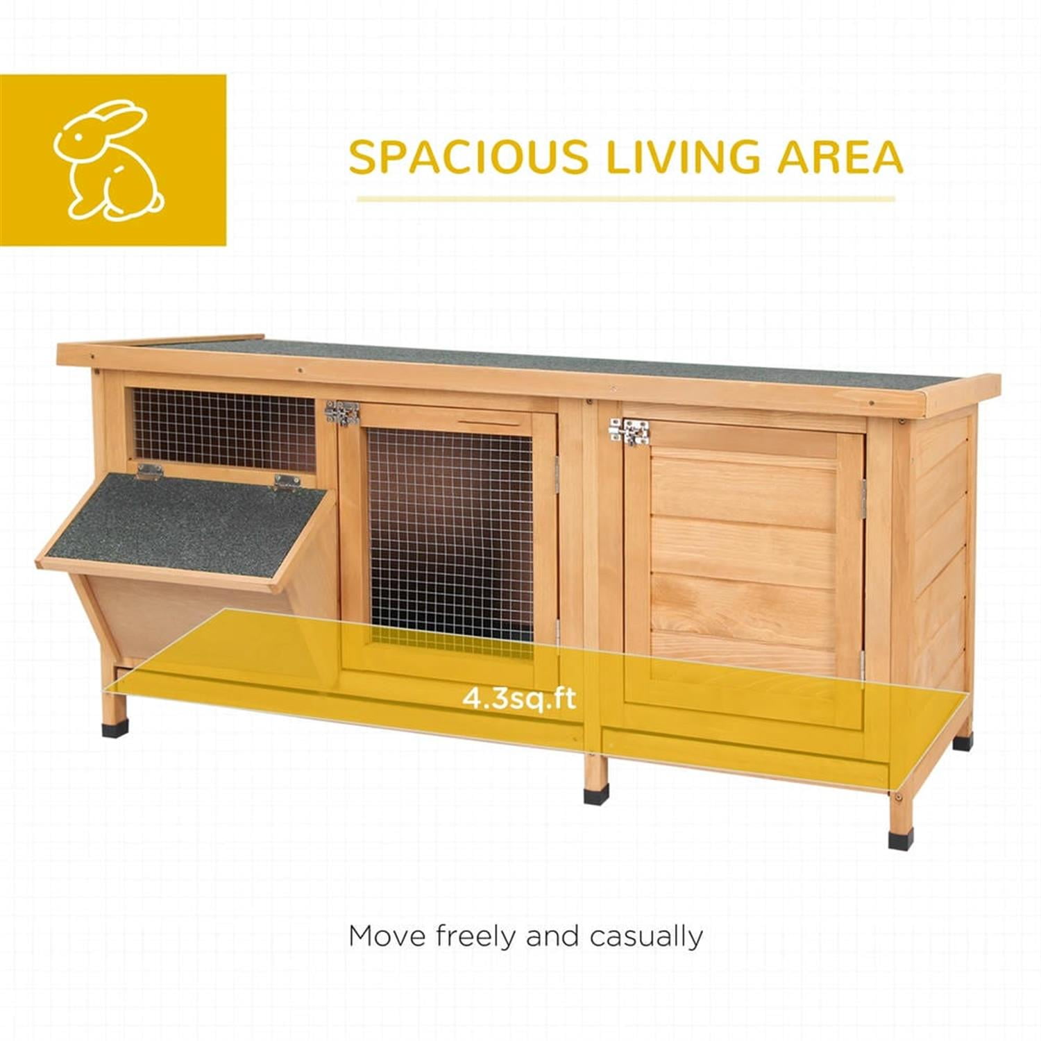 resenkos 44" Outdoor Rabbit Hutch with Waterproof Roof, No Leak Tray and Feeding Trough, Wooden Small Animal Habitat Enclosure Bunny Cage for Bunnies, Guinea Pigs, Yellow