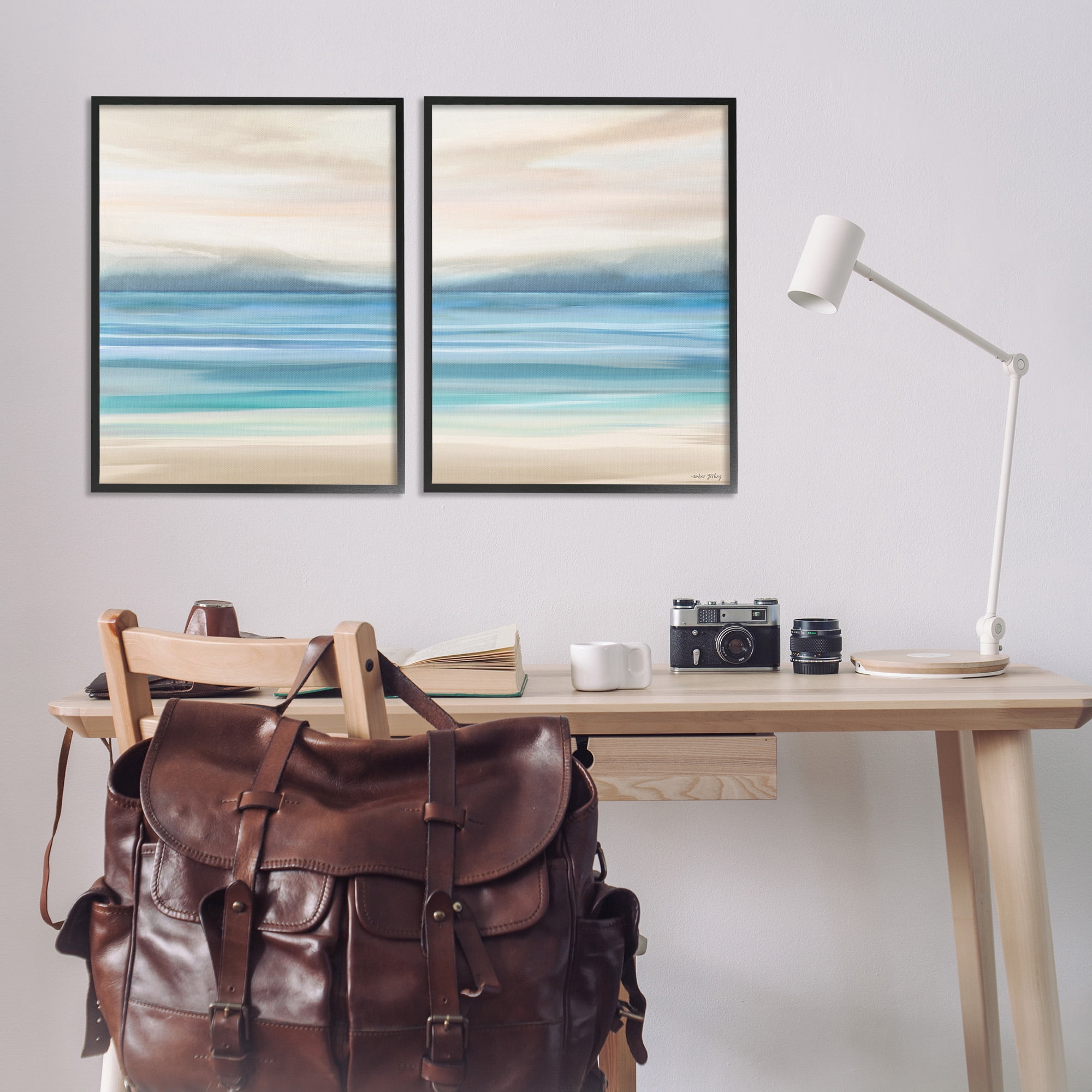 Stupell Industries Subtle Beach Seascape Landscape Painting Black Framed Art Print Wall Art, 24 x 30, Set of 2