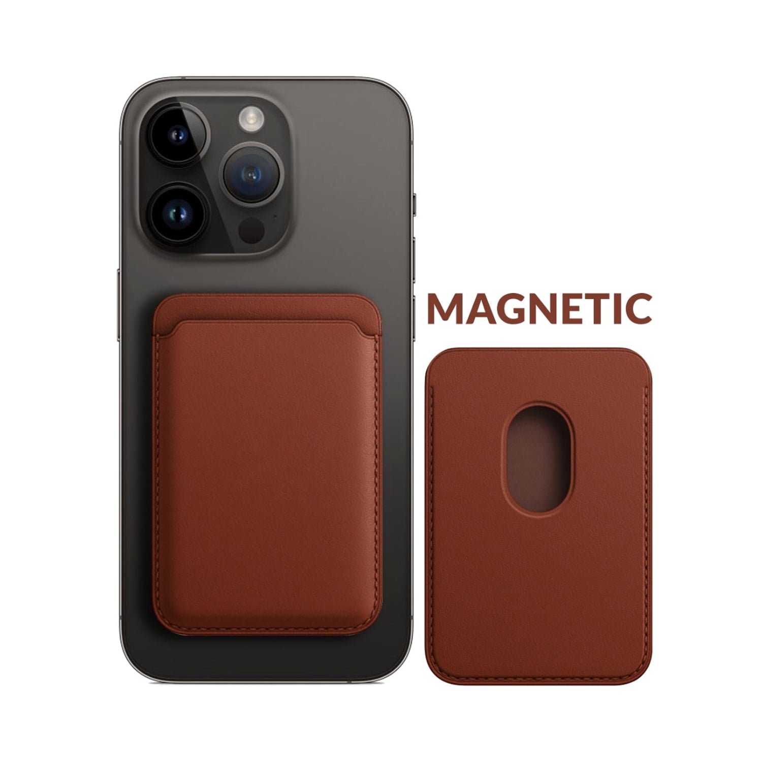 Magnetic Leather Card Storage Wallet - Brown