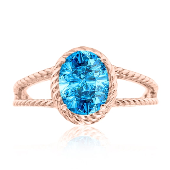 1.25 Carat Blue Topaz Oval Shape Ring In 10K Solid Rose, White & Yellow Gold