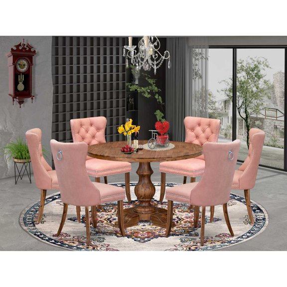 East West Furniture Irving 7-Piece Dining Table Set in Walnut Finish