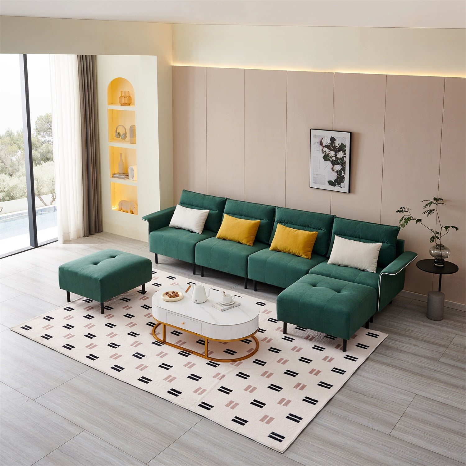 Kadyn Reversible Sectional Sofa, U-Shaped Sectional Sofa for Living Room, Double Extra Wide Chaise Lounge Couch with 2 Removeable Ottoman and 4 Pillows, Green Kadyn Reversible Sectional Sofa, U-Shaped Sectional Sofa for Living Room, Double Extra Wide Chaise Lounge Couch with 2 Removeable Ottoman and 4 Pillows, Green