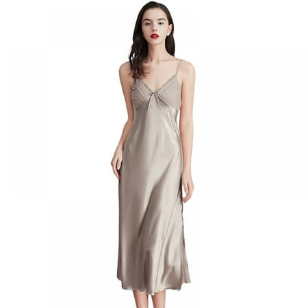 

Summer Women s Nightdress Lace Satin Nightgowns Deep V Neck Long Chemise Sleepwear