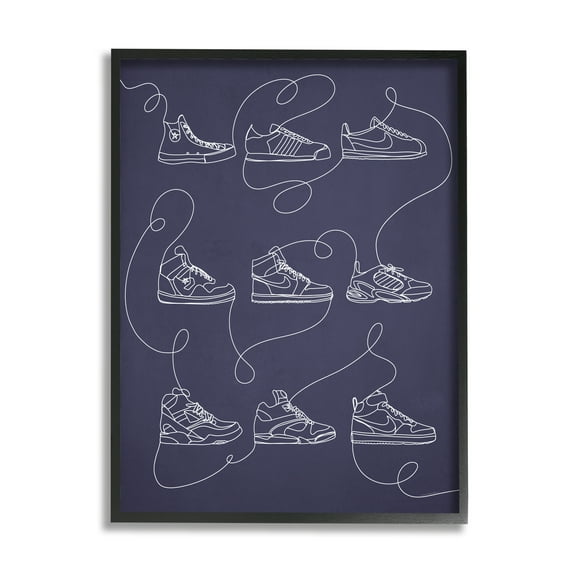 Stupell Industries Continuous Sneaker Line Doodle Beauty & Fashion Painting Black Framed Art Print Wall Art, 11 x 14