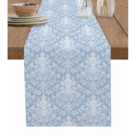Hokiten Table Runners 72 Inches Long Dress Scarves, Blue Boho Floral Farmhouse Kitchen/Dining Table Runner, Coffee Tablerunners, Vintage Ethnic Tribe Abstract 13x72 Inch