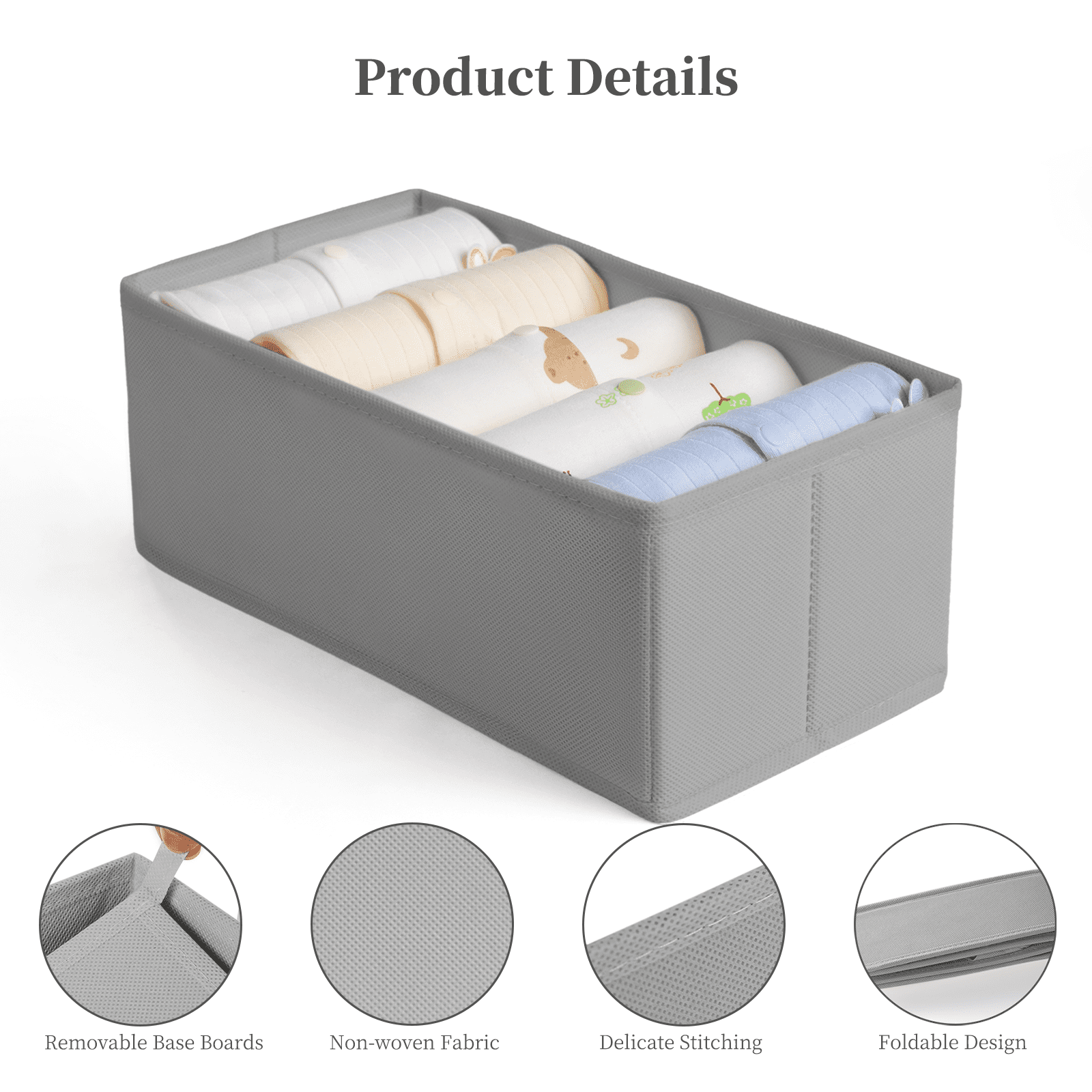 Criusia Drawer Organizer Clothes, Foldable Closet Organization and Storage for Nursery, Bedroom, Gray