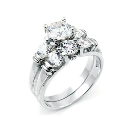 Designer Presents Set 2 ct Brilliant cut Past Present Future Bridal Wedding ring designer 2 Piece Set 925 Silver ()