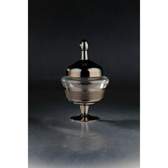 CC Home Furnishings 14" Brown Honeycomb Pedestal and Glass Jar with Finial Lid