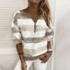 thumbnail image 2 of Gibobby Blusas Para Mujeres rayas blusa larga manga pulóver sudadera mujer cremallera blusa de mujer（Blanco， XXXL), 2 of 3
