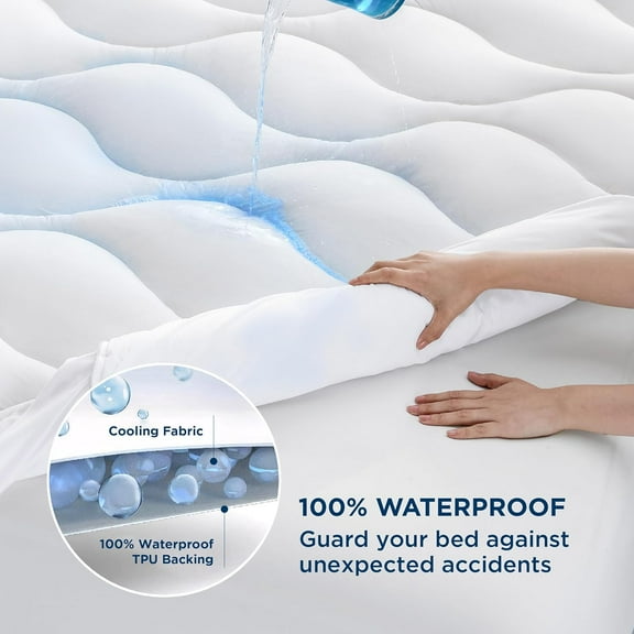 Waterproof Mattress Protector Queen - Cool Breathable Mattress Pad with Deep Pocket, Washable & Noiseless