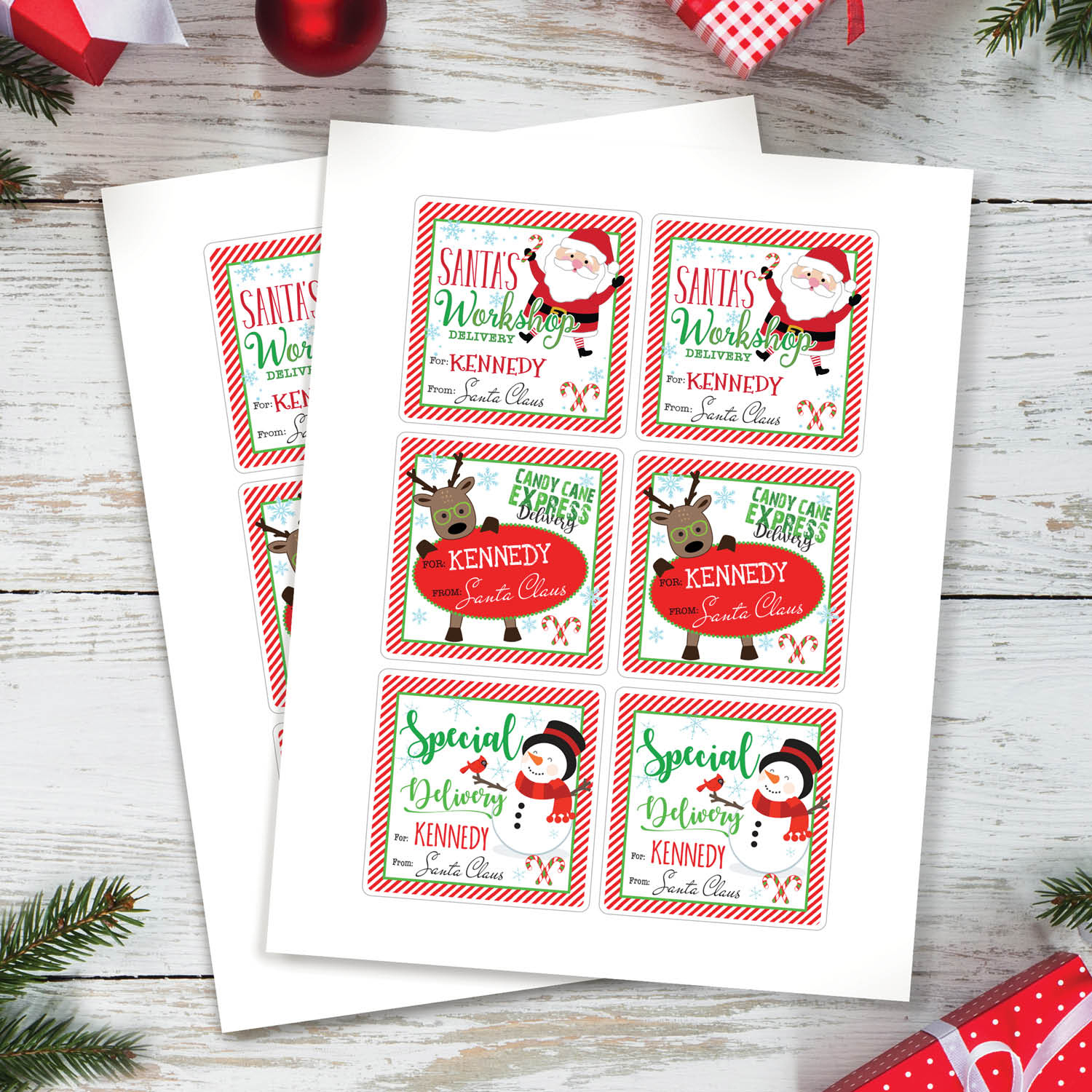 Candy Cane Express Personalized Gift Sticker Set