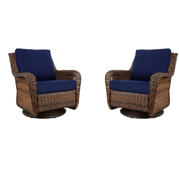 Krikacy 2-PCS Wicker Swivel Rocking Chairs, All-Weather HDPE Hand-Woven Rattan for Patio Deck,Blue