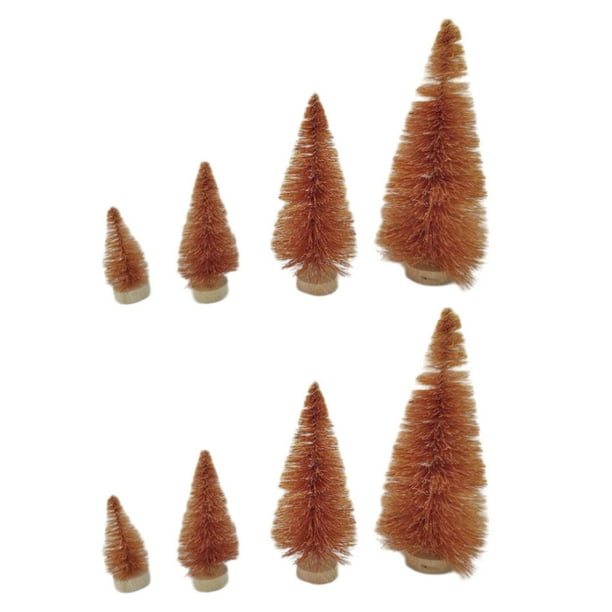 8 piezas de árbol de Navidad artificial, paisaje, miniaturas, mesa con base de madera de pino Naranja