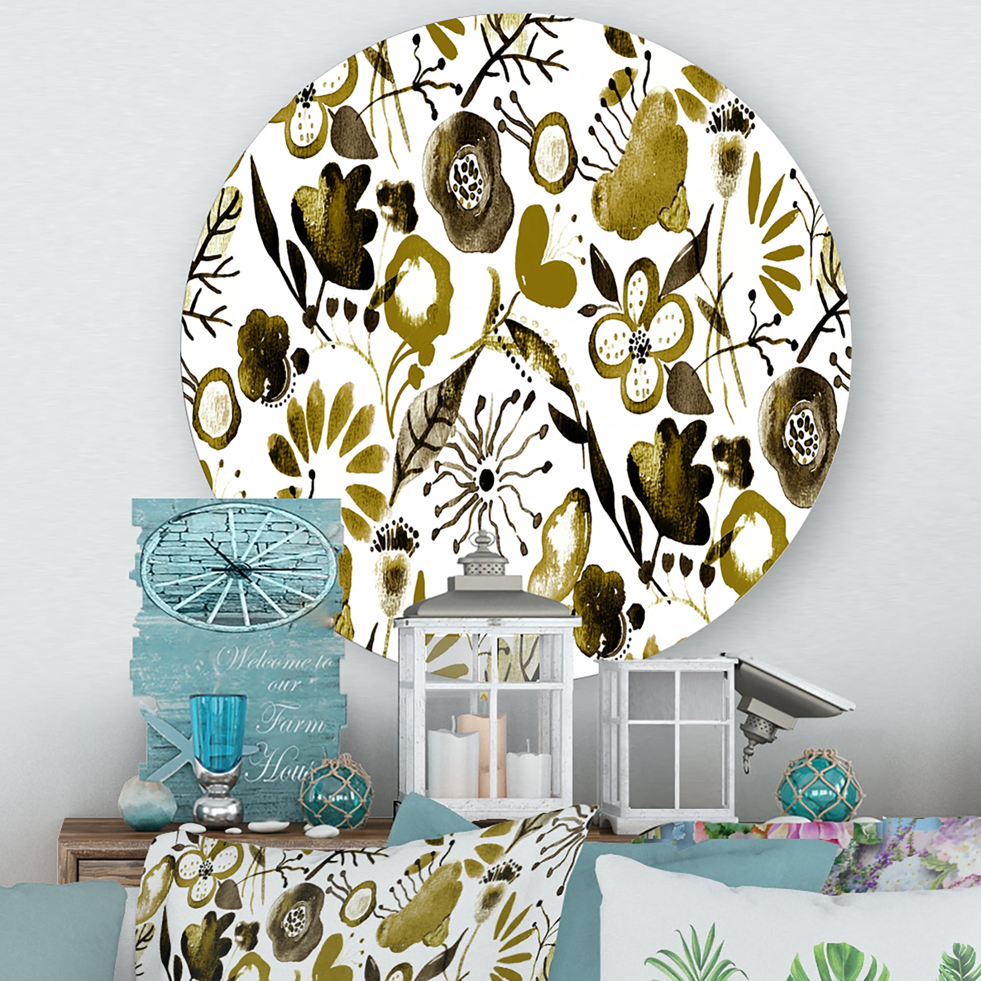 Designart 'Vital Abundance Of Wildflowers II' Modern Circle Metal Wall Art 11x11 - Disc of 11