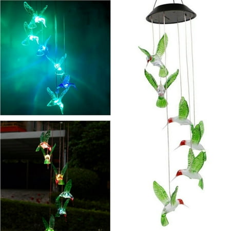 Hummingbird Windchime iMeshbean Hummingbird LED Color-Changing Power Solar Wind Chimes Yard Home Garden Decor US ()