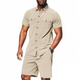 thumbnail image 5 of RUTAYY Men's Outfits Solid Color Short Sleeve Turndown Collar Tee Shorts with Pocket Everyday Wear Outdoor Activities Comfortable Fashion Beach Clothing Sets, 5 of 9