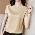 thumbnail image 6 of Women Office Lady Tops Summer Short Sleeve O-Neck Satin Blouse Shirts Basic Lady, 6 of 8